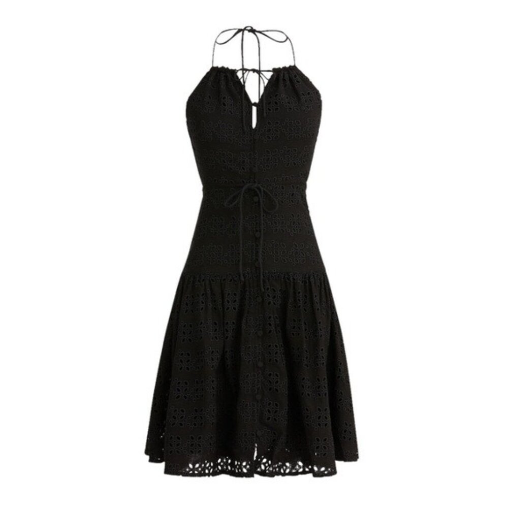 J. Crew Anguilla Mini Eyelet Halter Dress in Black NWT